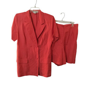 3247) Jennifer Eden Dark Coral Short Sleeve Jacket Short Set J (12 ) S ( 14)